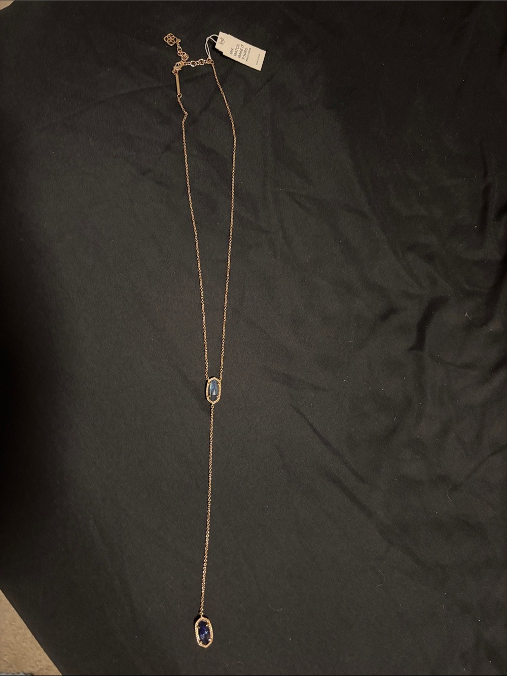 Kendra Scott Rose Gold Lariat Necklace with Blue Stones
